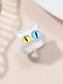 2 piezas/1 pieza Anillos de dibujos animados de monstruitos lindos, anillos con ojos grandes y adorables para cubrir la boca, súper adorables y divertidos para mejores amigos - Unitalla - Ver 2