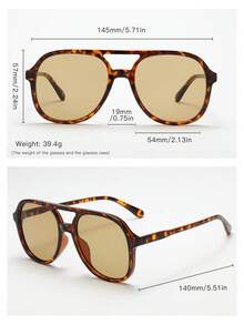 1副男女通用双梁大框高品质简约时尚眼镜，适合旅行、度假、休闲、聚会和日常佩戴。 - 玳瑁框茶片 - 查看 3