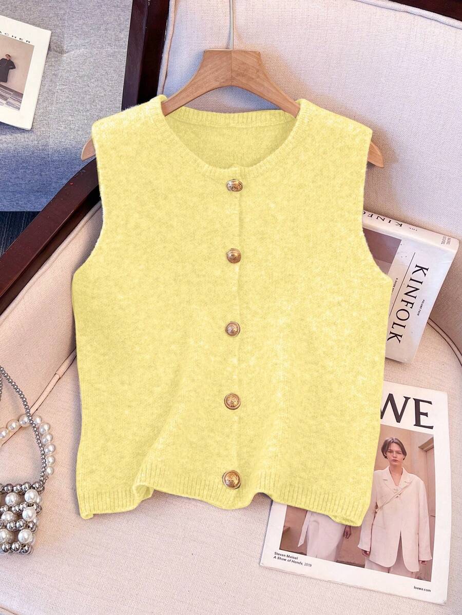 1 Áo len cardigan dệt kim màu trơn mềm mại, nhẹ nhàng, tối giản, cổ tròn, thời trang đa năng dành cho nữ, mùa thu/đông