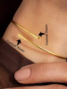 1Pc Dainty Name Bangle Bracelet Custom Engraved Bracelet Personalized Jewelry Minimalist Bracelet Christmas Gift For Her Mother's Day Gift Christmas Gift,New Year Glamour - Multicolor - View 1