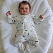 Long Sleeve Romper For Baby Girl Comfortable Pajamas With Zipper In Printed Ribbed Knit - Size RN, S, M And L - Gatito azul - Ver 2