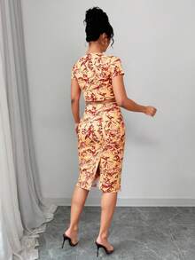 Conjunto 2 piezas mujer vestido saco corto rosa elegante moderno juvenil dama mujer oficina trabajo día noche verano otoño - Amarillo Mostaza - Ver 3