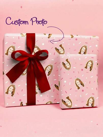 1pc Customized Face Pattern Gift Wrapping Paper, Personalized Face Design Gift Wrap, Pink Gift Wrapping Paper, Inspired By Mars And Rose's New Song "Apateu", APT Wrapping Paper For Friends, Ideal For Christmas, Parties, Gifting To Her/Him, Boyfriend, Girlfriend, Best Friend, Suitable For Christmas, Valentine's Day, Birthday, Anniversary, Graduation Ceremony And More