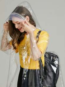1pc Fashionable Transparent Long Raincoat, Full Body Rain Jacket