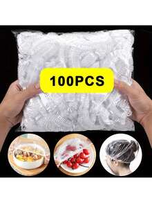 100 Disposable Freshness Caps. High Elasticity And Tightness. Suitable For Preserving Leftovers And Fruits In Kitchen Refrigerators, It Can Hold Various Types Of Plates. Sealed Preservation, Dust-Proof, Insect Proof, And Anti-Corrosion. Essential Storage Items In The Kitchen. - Clear - View 2