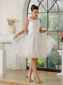 Plain Party Elegant Elaborate Glitter Zipper Backless Wedding Dress Party Graduation Party Formal & Evening Prom Homecoming Bride - 白色 - 查看 5