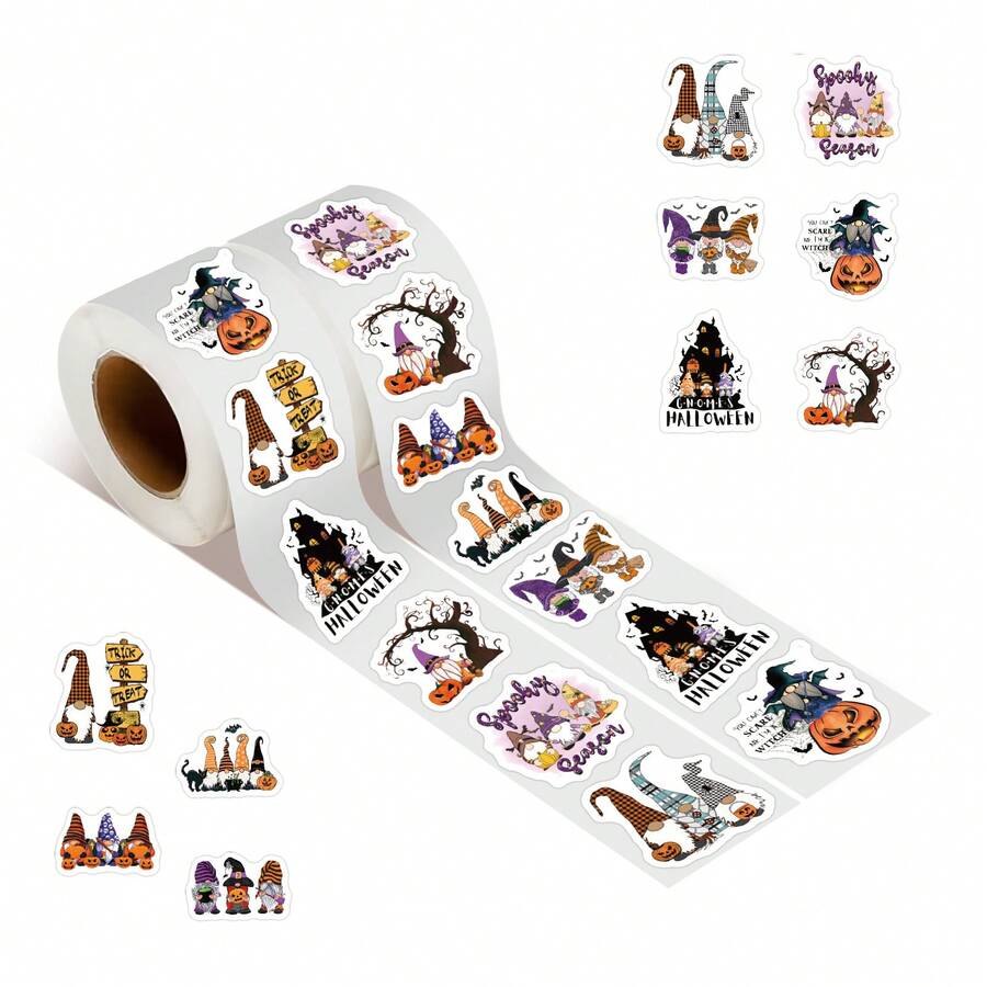 500 Peças Rolo de Adesivos de Gnomos de Halloween, Adesivos Impermeáveis de Vinil para Feriados, Jornalismo, Laptop, Para-choque, Skate, Garrafas de Água, Computador, Telefone Celular, Suprimentos para Festa de Halloween