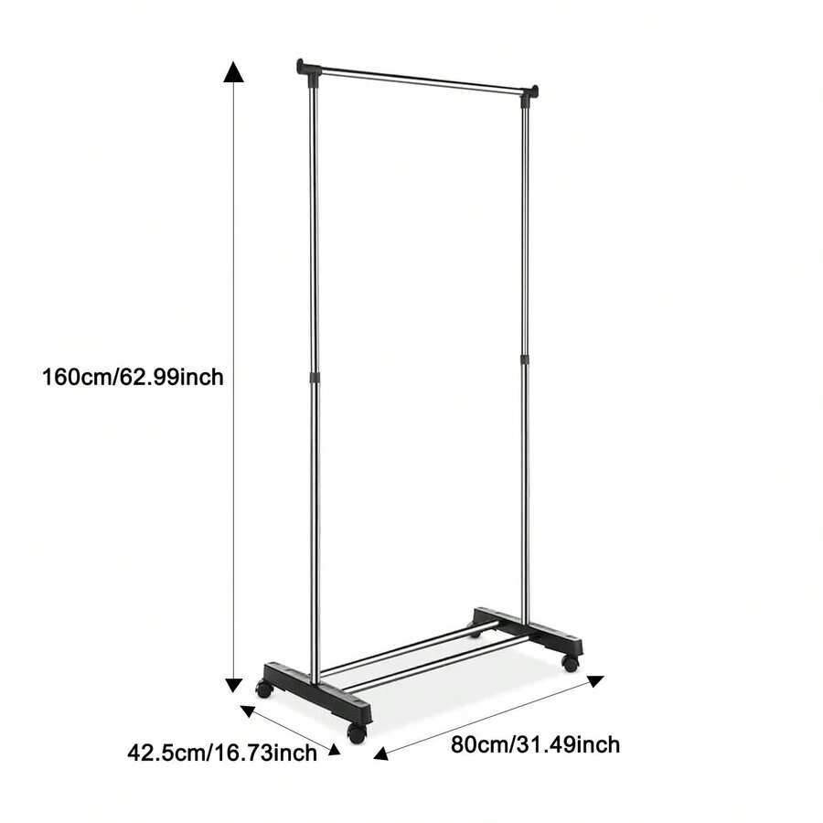 1 percha móvil con altura telescópica de ruedas - material de acero inoxidable, almacenamiento de suministros / almacenamiento de armarios / estante de ropa - modelo-1 - Ver 1