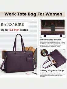 Professional Leather Laptop Bag For Women - 15.6 Inch Waterproof Tote For Work, Business Commute Briefcase & Computer Messenger Purse - Màu tím đậm - Xem 4