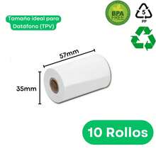 30 rollos/24 rollos/10 rollos/ 8 rollos, Papel de impresión térmica Papel de caja registradora térmica Rollos de papel térmico para POS y cajas registradoras Tamaños múltiples disponibles Ideal para imprimir tickets y recibos en el sector minorista - 57 x 35 mm - Ver 3