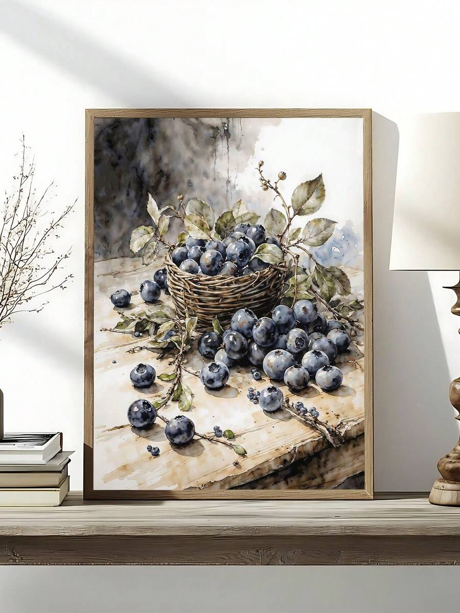1pc Rustic Grapes Poster, Vineyard Kitchen Wall Art, Tuscan Grape Print, Farmhouse Dining Room Decor, Vintage Flower Wall Posters, Retro Beige Watercolor Flower, Fruit Art Oil Painting Poster, Bedroom Decor, Living Room Decor, Office Decor