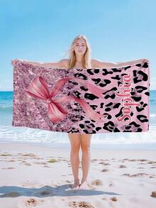 1PC Personalized Custom Beach Towel With Text Design, Customized With Your Name. Perfect For Use On The Beach, By The Poolside, And During Beach Vacations. This Multifunctional Beach Towel Is Ideal For Outdoor Beach Activities, Travel, And Provides Comfort When Lounging, Sunbathing, And Relaxing. A Unique Gift For Her, Him, Mother, Father, Girlfriend, Boyfriend. - Multicolor - View 6
