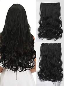 Tóc nối kẹp sóng tổng hợp dài 14 inch/18 inch/22 inch/32 inch/40 inch, sợi chịu nhiệt, 5 kẹp, 1 miếng - màu đen - Xem 12