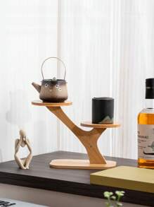 1 szt. bambusowy stojak na doniczki z tacką do dekoracji sukulentów, specjalny stojak na kwiaty na balkon, kreatywny stojak do przechowywania z litego drewna bambusowego, stolik z figurkami/ozdobami