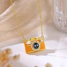 1pc Customized Photo Projection Necklace, Angel's Tear Stainless Steel Pendant With Personalized Photo Inside, Mother's Day Gift - Orange Camera - View 5