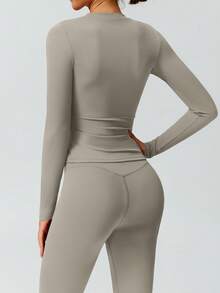 NcmRyu 1 Set Women's Stretchy Tight Dancewear Fitness Yoga Outfit For Outdoor Sports - Grey - View 4