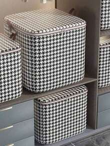 Geantă de depozitare pentru dulap din material nețesut, 1 bucată, cu închidere cu fermoar, capacitate mare, impermeabilă, rezistentă la mucegai, rezistentă la umiditate, pliabilă, cu model tip grilă