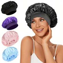 Ladies Ribbon Headscarf, Elastic Band Hood For Curly And Straight Hair, Wide-Brimmed Nightcap, Shower Cap, Dry Hair Cover, 100% Polyester, Grease Clean, Comfortable Wear - 淺粉色 - 查看 4