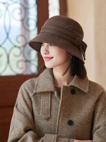 قبعة دلو مع فيونكة للنساء في فصل الخريف، قبعة دلو ذات حافة طويلة للشتاء، قبعة كلوش أنيقة ذات لون أحادي دافئة، مناسبة للارتداء اليومي في فصلي الخريف والشتاء