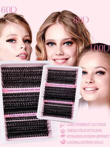 300/290 件装 15 排 60/80/100 根簇状天然水貂睫毛 8-18 毫米混合长度 3d 俄罗斯卷单根睫毛延长，黑色，热熔胶扇形，适用于家庭 DIY 睫毛簇、睫毛簇、单根睫毛、睫毛、假睫毛 - 黑色 - 查看 8