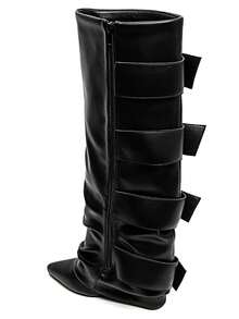 Bottes hautes femme à boucles XXL – Style audacieux en simili cuir ou daim - 黑色7677A - 查看 4