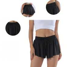 Quần short thể thao nữ dáng suông, thích hợp cho phòng tập gym, yoga, thể dục, chạy bộ, tennis, kiểu váy thường ngày thoải mái có túi, màu đen mùa hè. - màu đen - Xem 3