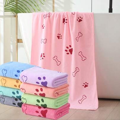 1 pieza/2 piezas Toalla de mascota de microfibra suave y absorbente, diseño de huella, hueso, oso o conejo, 50cm*100cm, secado rápido, toalla de baño de mascota con estampado de dibujos animados, ideal para secar gatos, perros, aseo de mascotas