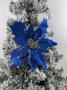 10 Stücke künstliche glitzernde Weihnachtsblumen mit Clips, extra groß, geeignet für Weihnachtsbaum Dekoration und Feiertags Deko