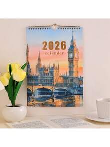 12 fogli Calendario da parete 2026 con stampa in oro, pianificatore giornaliero formato A4, stile pittorico di attrazioni retrò per casa, scuola, ufficio, perfetti accessori organizzativi per individui e professionisti impegnati - Tagli Unica - Visualizzare 11