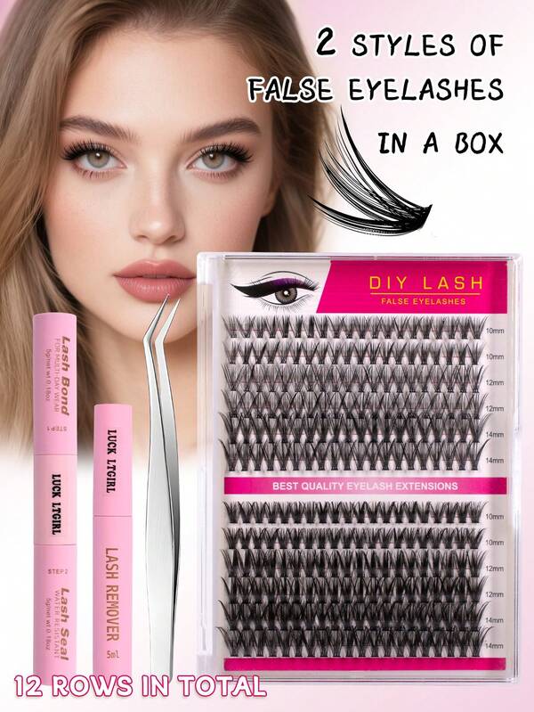 12 pares de cílios postiços, conjunto de cílios postiços volumosos e fofos, comprimento misto de 10 mm a 14 mm, ferramentas para cílios, cola para cílios de ponta dupla, capa de chuva para selar cílios, removedor de cola para cílios, pinça, adequado para várias ocasiões e looks de maquiagem, 240 cachos/228 cachos, kit de cílios postiços para presente para meninas/mulheres, cílios, cílios, cílios postiços
