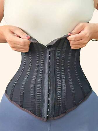 1pc Black Waist Trainer With 22 Bones, Double-Layer Mesh Fabric, Slimming, Comfortable, Minimalist Design