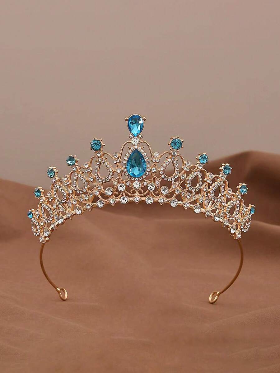 1件装女士时尚公主皇冠水钻发箍，甜美生日发饰，皇冠，头饰，服装皇冠，发饰花环，头花环，发藤，发圈，金色皇冠，金色头饰，头冠，婚礼，伴娘礼物，派对造型