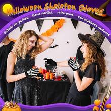 4/3/2/1 Pairs Halloween Skull Touchscreen Skeleton Gloves, Suitable For Women And Children's Halloween Party Costumes, Black Polyester Gloves - Multicolor - View 5