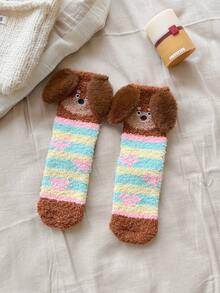 1 Pair Women's Cute Cartoon Dachshund Soft Mid-Calf Socks