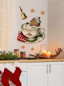 1/2/3pcs Christmas Wall Stickers, Christmas Elements Coffee Cup Bell Wall Stickers, Living Room Bedroom Festive Background Decorative Wall Stickers, Self-Adhesive, Removable.Perfect Christmas Gift For Lovers, Parents And Friends.
