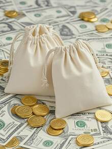 20 个亚麻束口袋，派对/婚礼/生日礼物包装袋，适用于珠宝、化妆品、耳机、移动电源、家居收纳，多种尺寸可选 - 白色 - 查看 4