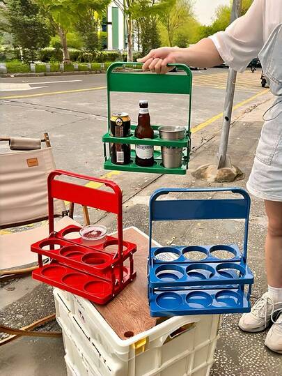 1pc Vintage Style Portable Beer Basket For 6 Bottles, Foldable Wine Rack, Beer Holder, Beverage Beer Handheld Stand, Beer Bottle Caddy Bucket Holder, Coffee Milk Tea Portable Storage Basket,Sports Water Bottle Portable Handheld Stand, Beer Rack, Easy And Convenient, For Daily Use And Party Supplies, Beer Festival Essential