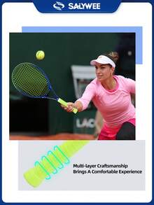 SALYWEE Llamativa raqueta de tenis de aluminio y fibra de carbono azul/verde unisex, con cuerdas premium, patrón pre-encordado 16x19, peso 345±10g, tamaño de cabeza de raqueta 102 pulg², con bolsa portátil, amortiguador de vibración y pelota de tenis para entrenamiento de jugadores intermedios