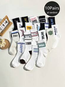 1/3/5/10 Pairs Random Colorful Graffiti Letter & Number Pattern Unisex Mid-Calf Socks, Suitable For Daily Wear, Fall - Multicolor - View 7
