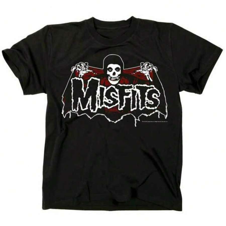 Misfits Batfiend Red M, L, XL, 2XL Black T-Shirt Men's Summer Round Neck Short Sleeved Casual Cotton Print Loose Round Neck Short Sleeve T-Shirt - màu đen - Xem 1