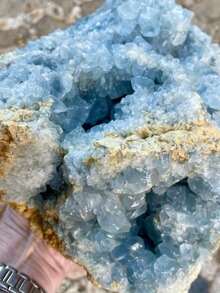 1 Stück Boho-Stil Celestit Cluster (natürliche Risse im Bergkristall, kein Schaden), einzigartiges blaues Mineralexemplar, Kristallgeode, geeignet für Heim- und Bürodekoration - Blau-Weiß - Übersicht 10