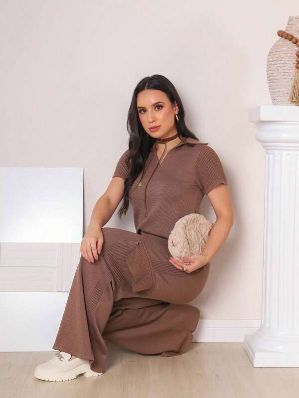 Conjunto Calça Cargo e Camisa Polo Feminina Modal Confortável