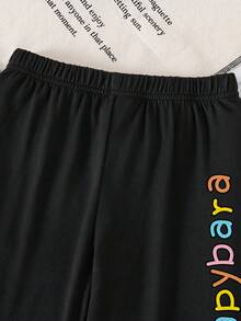 幼儿卡通图案保暖圆领运动衫和紧身裤套装 - 粉色 - 查看 6