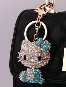 Sanrio قلادة مفتاح السيارة مرصعة بالراين ستون لهالو كيتي من سانريو، قلادة معدنية بشكل فراشة لحقيبة كيتي، قابلة لإعادة الاستخدام لتثبيتها على المفاتيح أو حلقات الحزام أو الحبال أو الحقائب، لتزيين حقيبتك أو محفظتك أو الحقيبة الظهرية