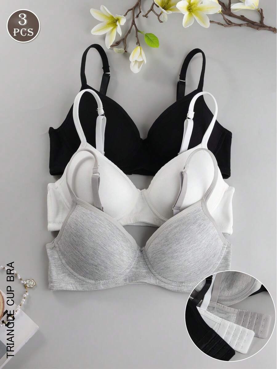 3Pcs Solid Seamless Push Up Bras --Three-Breasted Adjustable Shoulder Straps Underwire Bras - Multicolor - View 1