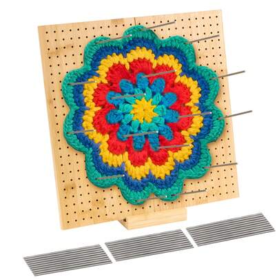 Crochet Blocking Board 29x29cm/33x33cm – Natural Handcrafted Wooden Blocking Mat With 30 Pegs, Pins & Accessories – Ideal Blocking Kit For Crocheters & Craft Lovers