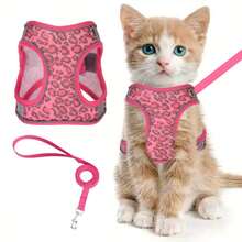 1 pezzo Set pettorina per animali domestici con motivo leopardato, pettorina leggera e regolabile per cani e gatti di piccola e media taglia