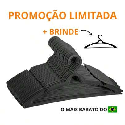 Cabide Adulto Preto Kit 30 Cabides Reforçados Organizar Roupas