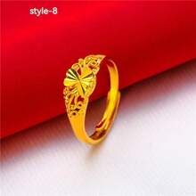 1pc 24K Gold Plated Simulated Rose Flower Open Ring For Women