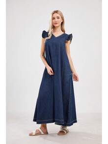 Womens Long Dress Casual Loose Fit Ruffle Sleeveless Jean Maxi Dresses Women 2025 - 藍色 - 查看 7